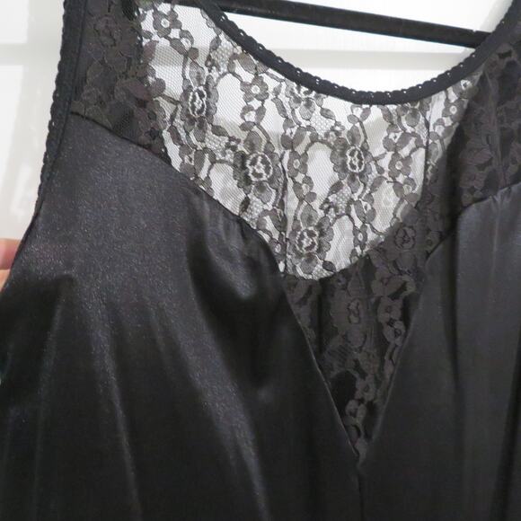 Womens Sz XL Black Vintage Nylon Lace Maxi Dress Whimsigoth Dark Fairy Slip - Picture 4 of 5